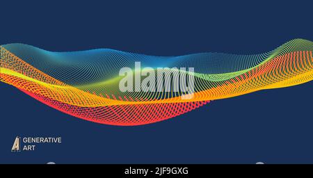 Wave with Connected Lines and Dots. Glowing Grid. Connection Structure. Wireframe Vector Illustration. Stock Vector