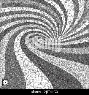 Abstract swirl background. Black and white grainy dotwork design. Pointillism pattern with optical illusion. Stippled vector illustration. Stock Vector