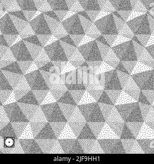 Geometric triangles background. Mosaic. Black and white grainy dotwork design. Pointillism pattern. Stippled vector illustration. Stock Vector