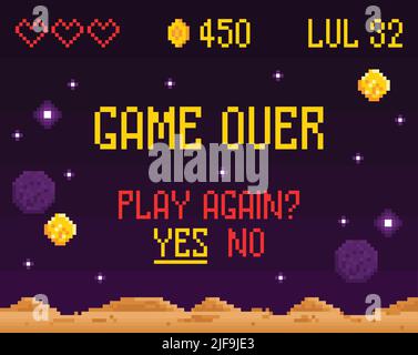 Arcade computer game over interface composition with gaming screen and player menu with level and money vector illustration Stock Vector