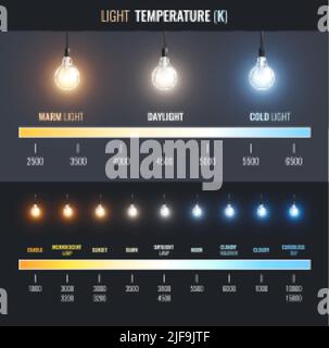 Light temperature infographics with linear chart from warm to cold lighting with text captions for applications vector illustration Stock Vector