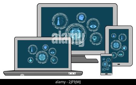 Ai concept shown on different information technology devices Stock Photo