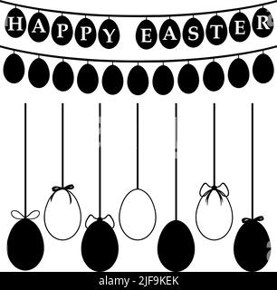 Illustration of different Easter eggs on strings isolated on white Stock Vector