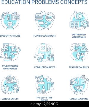 Education problem turquoise concept icons set Stock Vector