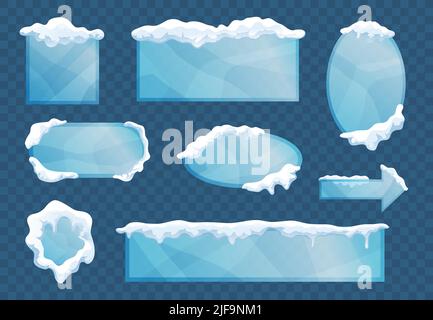 Snow ice cap frames decorative elements set with rectangular square oval arrow shapes transparent background vector illustration Stock Vector