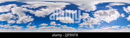 Seamless panorama 360 degrees angle view blue sky with cumulus clouds with zenith for use in 3d graphics or game development as sky dome Stock Photo