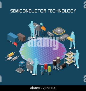 Semiconductor chip production isometric composition with editable text ...