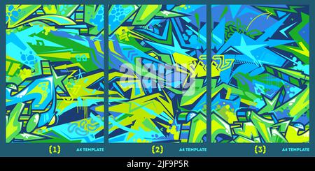 Flat Abstract Graffiti Style A4 Poster Vector Illustration Background Template  Stock Vector