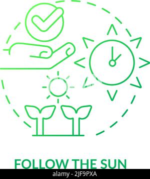 Follow sun green gradient concept icon Stock Vector