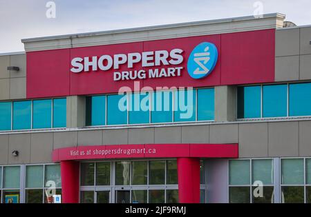 Shoppers Drug Mart Store front. Drugstore chain owned by Loblaw and around 1300 stores across Canada. HALIFAX, CANADA - JUNE 2022 Stock Photo