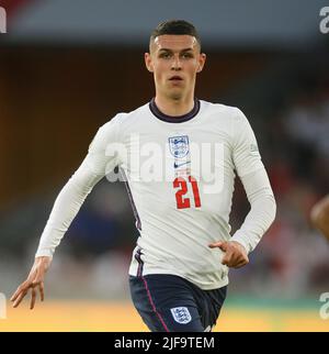 14 June 2022 - England v Hungary - UEFA Nations League  England's Phil Foden during the Nations League match against Hungary. Pic : Mark Pain / Alamy Stock Photo