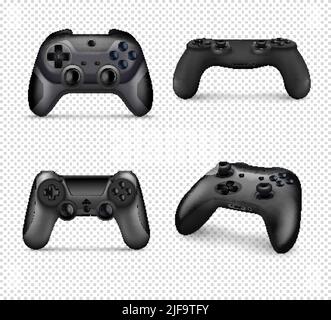 Realistic monochrome set of different models of controllers on transparent background isolated vector illustration Stock Vector