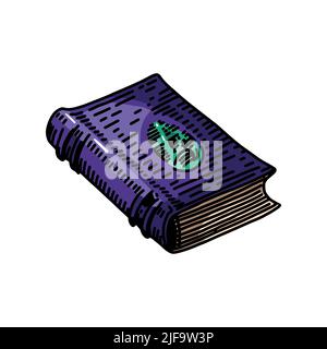Magic book for witch, book of spells and witchcraft. Hand drawn vector illustration isolated on white background. Stock Vector