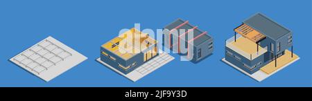 Modular frame building set isometric vector illustration Stock Vector