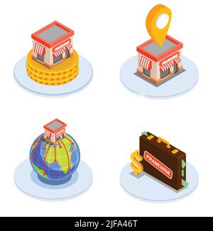 Franchise and finance isometric icons set with business plan symbols vector illustration Stock Vector