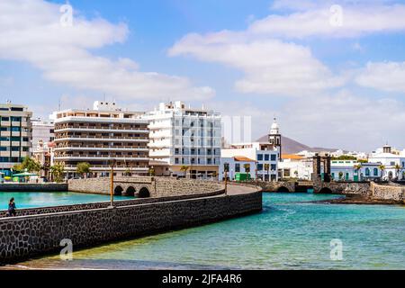 Arrecife cityscape seen from San Gabriel castle, capital city of Lanzarote, Canary Islands, Spain Stock Photo