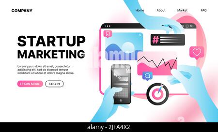 Startup Marketing Website. Light Landing Page Template. Vector illustration Stock Vector