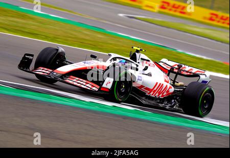 Haas' Mick Schumacher in action during the 1st F1 practice session ahead of the British Grand Prix 2022 at Silverstone, Towcester. Picture date: Friday July 1, 2022. Stock Photo