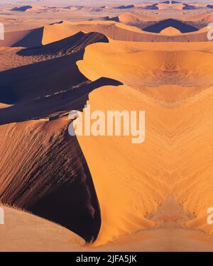 Aerial view of dunes in the sahara desert, Aerial View from the Empty Quarter Desert in Liwa, Arab Emirates Stock Photo