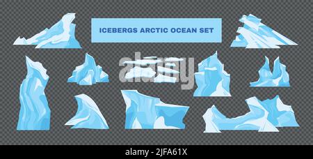 Icebergs images in arctic ocean set on transparent background isolated vector illustration Stock Vector