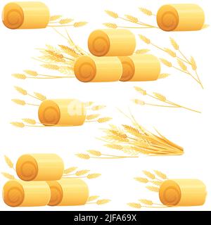 Seamless pattern of haystack round wheat stacks vector illustration on white background Stock Vector