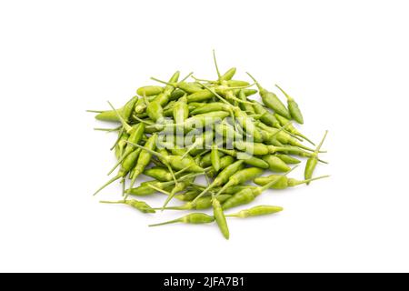 pile of green Bird Chilli or Thai pepper isolated on white background Stock Photo