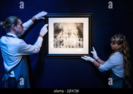 London, UK. 1st July, 2022. Rembrandt's drypoint Three Crosses (est £800,000-1,200,000) - Classic week highlights - Celebrating art from antiquity to the 21st century, Classic Week at Christie's London runs from 24 June to 19 July across six live auctions and four online sales. Credit: Guy Bell/Alamy Live News