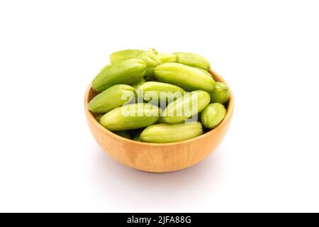 Close up bilimbi or Averrhoa bilimbi isolated on white background. Food and healthcare concept Stock Photo