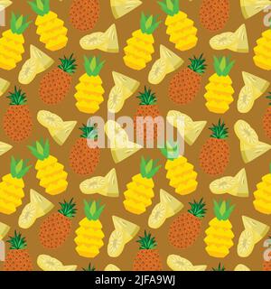 Seamless pineapple pattern on white background with orange slices. Seamless pattern texture design. Stock Vector