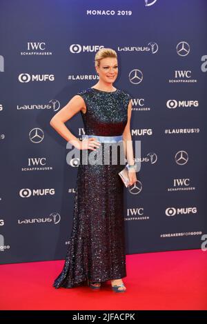 Maria Hoefl-Riesch former skier, Red Carpet, Laureus World Sports Awards 2019 ceremony at the Sporting, Principality of Monaco, Cote d'Azur Stock Photo