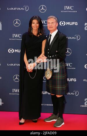 David Coulthard with woman Karen Minier, Red Carpet, Laureus World Sports Awards 2019 ceremony at the Sporting, Principality of Monaco, Cote d'Azur Stock Photo