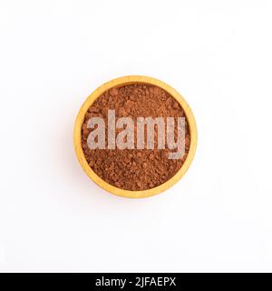 Cocoa powder or chocolate powder in wooden bowl  isolated on white background. Top view Stock Photo