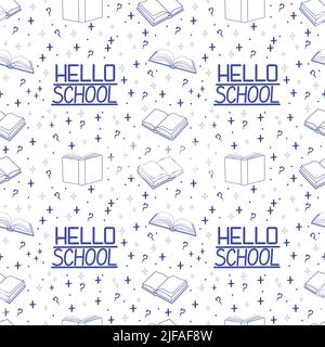 books seamless pattern. hand drawn doodle style, wrapping paper background reading education bookstore science Stock Vector