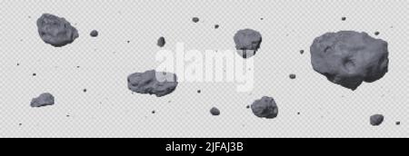 Stone asteroid belt realistic vector illustration. Meteor, space ...