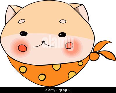 A cool Shiba Inu dog is drawn in art creative, in a scarf around his neck like a cowboy. Shy and blush on the necks Stock Vector