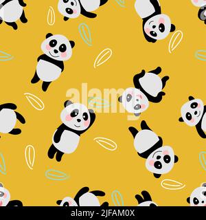 seamless pattern of panda in cute cartoon version,vector illustration Stock Vector