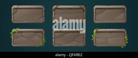 Game stone buttons, rectangular frames or ui level icons. cartoon ...