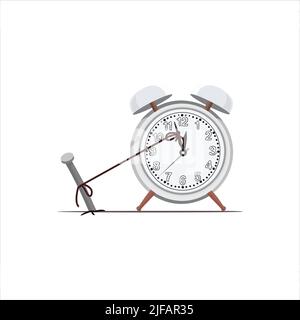 Stop Time concept. Stoping the time in vector illustration. Trying to stop a time. Clock stop by snail. snail pulling rope for stop clock. work Deadli Stock Vector
