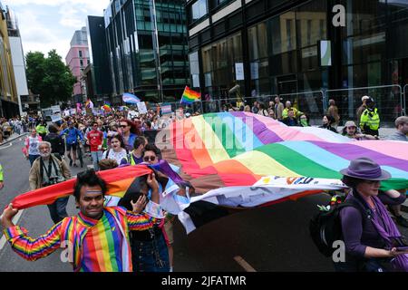 London, UK. 1st July, 2022. People from the original 500 members of the Gay Liberation Front (GLF) who attended the original Pride march on the 1st July 1972 commemorate the 50th anniversary. Credit: Matthew Chattle/Alamy Live News Stock Photo