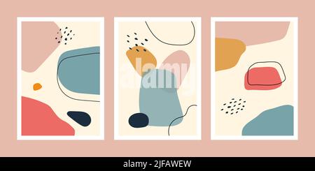 A collection of three abstract backgrounds. Hand drawing various shapes and doodle objects. Trendy modern contemporary vector illustration Stock Vector