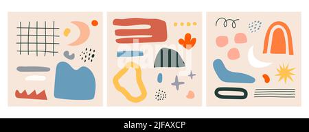 Vector illustration of abstract woman's face in hand drawn with black lines and trendy abstract shapes. Using pastel colors Stock Vector