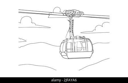 Cable car line art sketch illustration Stock Vector