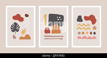 A collection of three abstract backgrounds. Hand drawing various shapes and doodle objects. Trendy modern contemporary vector illustration Stock Vector