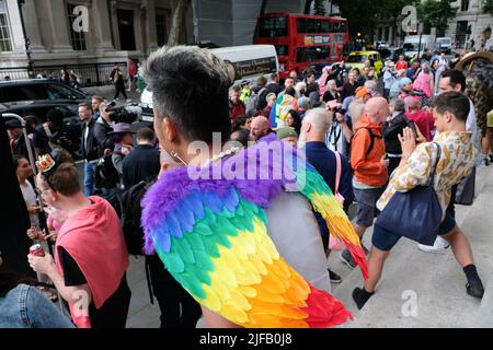 London, UK. 1st July 2022. People from the original 500 members  of the Gay Liberation Front (GLF) who attended the original  Pride march on the 1st July 1972 commemorate the 50th anniversary. Credit: Matthew Chattle/Alamy Live News Stock Photo