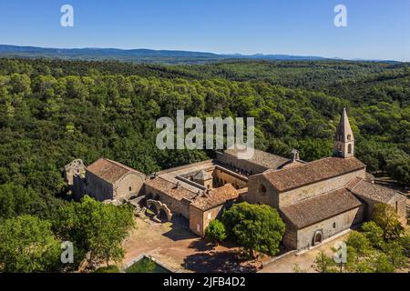 France, Var (83), Le Thoronet, 12th century Cistercian abbey (aerial view) Stock Photo
