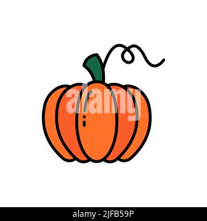 Pumpkin with leaf filled color icon. linear style sign for mobile concept and web design. Pumpkin vegetable filled color vector icon. Harvest symbol, Stock Vector