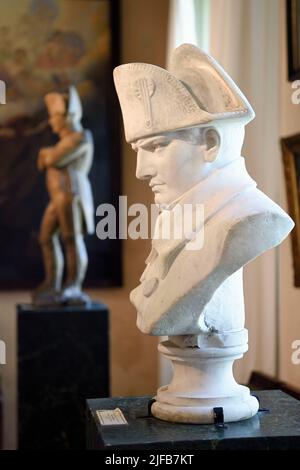 France, Charente-Maritime, Ile d'Aix (Aix Island), the bourg, the Napoleonic museum, bust of Napoleon in white marble by Armand-Jules Le Veel Stock Photo