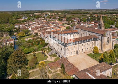 France, Charente, Bassac, the Saint-Étienne de Bassac abbey is a former abbey church of the diocese of Saintes (aerial view) Stock Photo