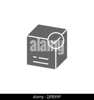 Delivered parcel box glyph icon. linear style sign for mobile concept and web design. Cargo box with check mark glyph vector icon. Symbol, logo illust Stock Vector