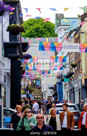View up Church Street in Falmouth town centre, cornwall UK Stock Photo